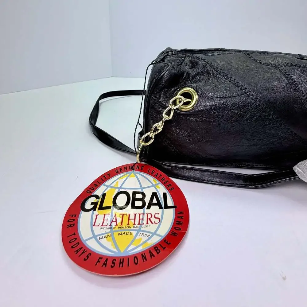 Global Leathers Benson Bag Corp Patchwork Black Genuine Leather Crossbody Bag